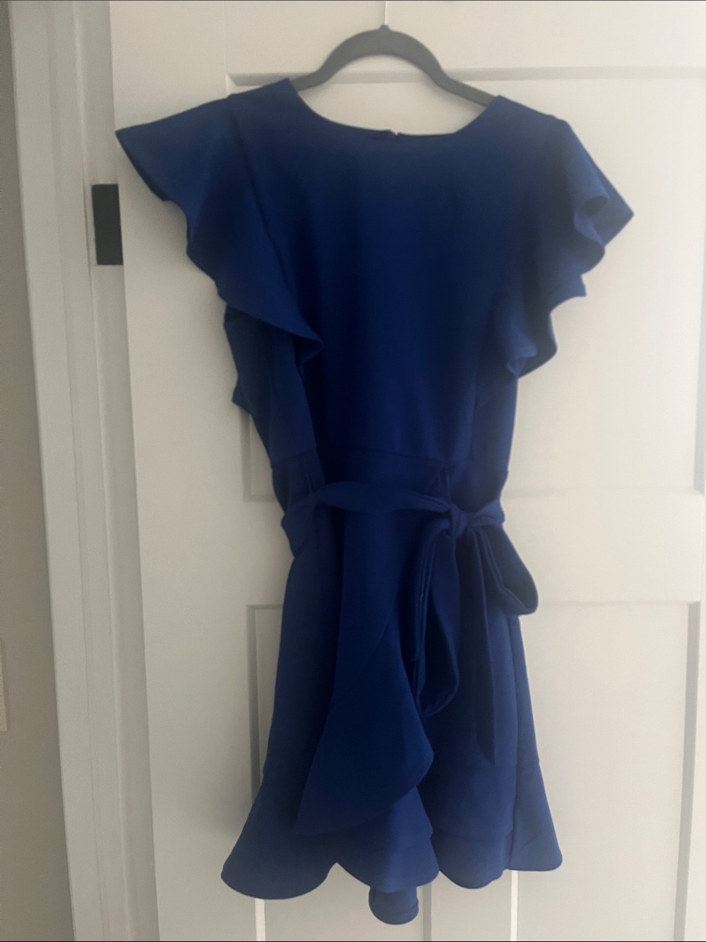 Blue Ruffle Sleeve Tie-Waist Dress